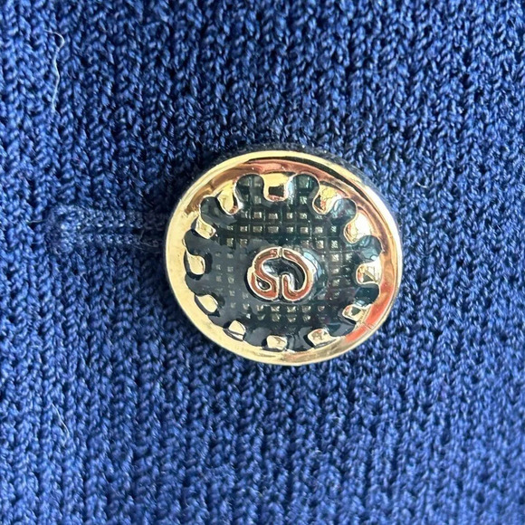 St. John Collection Navy Blue Santana Knit Nautical White Collar Skirt Suit - Picture 9 of 11